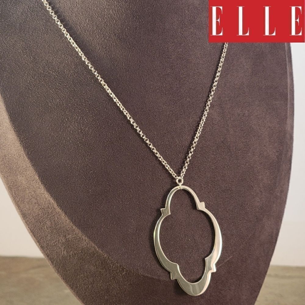 New ELLE Sterling Quatrefoil Modern Openwork Statement Necklace